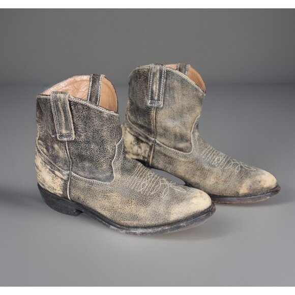Miz Mooz Carlito Western Boots Sz 7 Gray Tan Distressed Short Cowgirl Booties - Picture 1 of 13